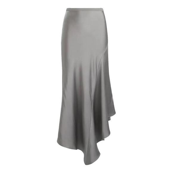 Anine Bing Bailey Silk Skirt In High Rise Silver - Picture 1 of 9